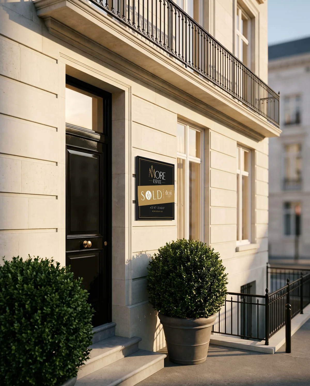 The townhouse sign with the gold SOLD sticker applied